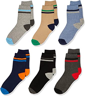 Photo 1 of Jefferies Socks Big Boys' Stripe Crew Socks 6 Pack, Multi Size ( SIZE SMALL ) 
