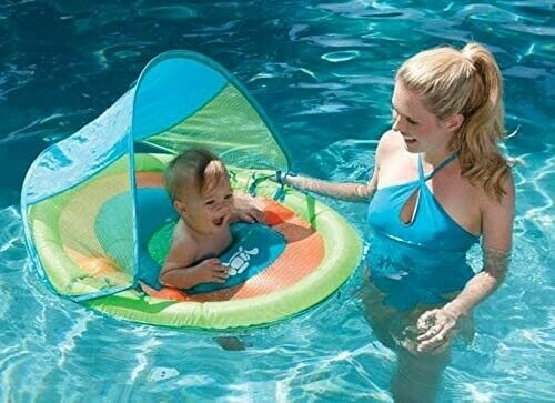 Photo 1 of SwimWays Baby Spring Float Activity Center with Sun Canopy, Green -Orange - Blue
