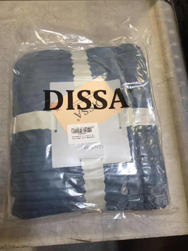 Photo 2 of DISSA Flannel Blanket Soft Fluffy Queen Blanket for Couch Sofa Bed Plush Fleece Blanket Comfy Blanket with Strip Cozy Throw Blanket Warm Blanket with Pompom Fringe Travel Blanket (Blue, 71"x80")
