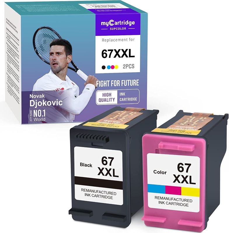 Photo 1 of myCartridge SUPCOLOR Remanufactured Ink Cartridge Replacement for HP 67XL 67XXL 67 XXL use with DeskJet 2755 2722 2725 Envy 6055 6052 Envy Pro 6455 6458 DeskJet Plus 4155(1 Black 1 Tri-Color, 2-Pack)
