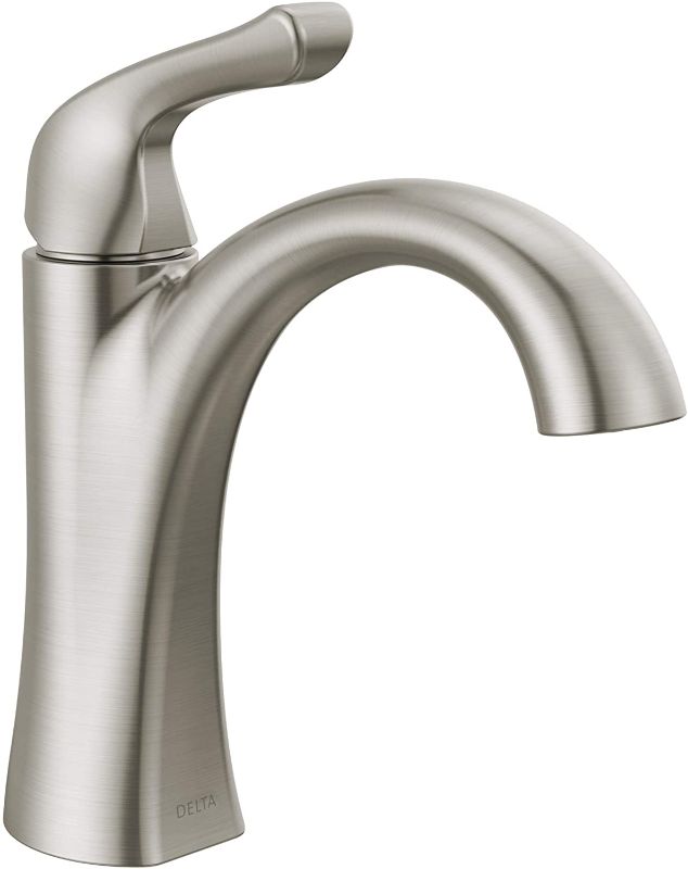 Photo 1 of Delta Faucet Arvo Single Hole Bathroom Faucet Brushed Nickel, Single Handle Bathroom Faucet, Bathroom Sink Faucet, Drain Assembly Included, SpotShield Stainless 15840LF-SP
