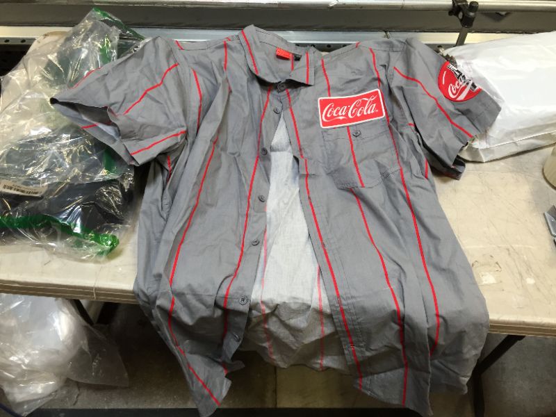 Photo 2 of Coca-Cola Men's Striped Button Up Work Shirt with Logo Patch (XL)