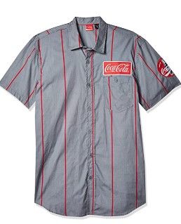 Photo 1 of Coca-Cola Men's Striped Button Up Work Shirt with Logo Patch (XL)