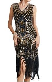 Photo 1 of BABEYOND Women's Flapper Dresses 1920s V Neck Beaded Fringed Great Gatsby Dress (S)