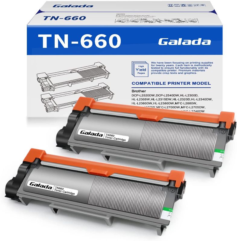 Photo 1 of Galada Compatible Toner Cartridge Replacement for Brother TN630 TN660 TN-630 TN-660 for Dcp-l2520dw Dcp-l2540dw Mfc-l2700dw Mfc-l2720dw Mfc-l2740dw Hl-l2340dw Hl-l2320d Hl-l2360dw Hl-l2380dw 2 Pack
