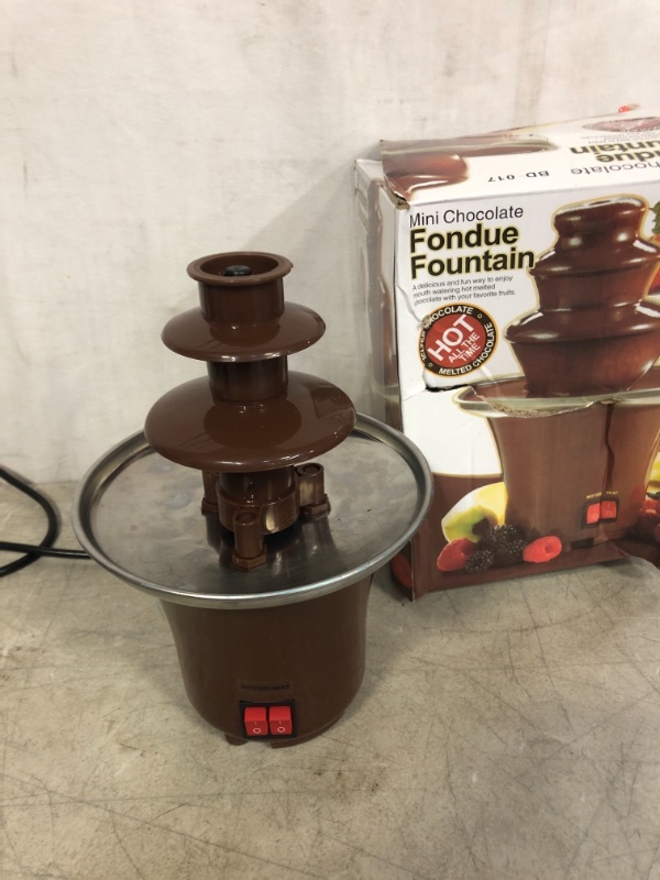 Photo 2 of Chocolate Fountain,3 Tiers Electric Chocolate Melting Pot with 6pcs Iron Sticks,Mini Stainless Steel Fondue,Chocolate Fountain Melting Chocolate,Perfect for Nacho Cheese,BBQ Sauce,Ranch,Liqueurs

