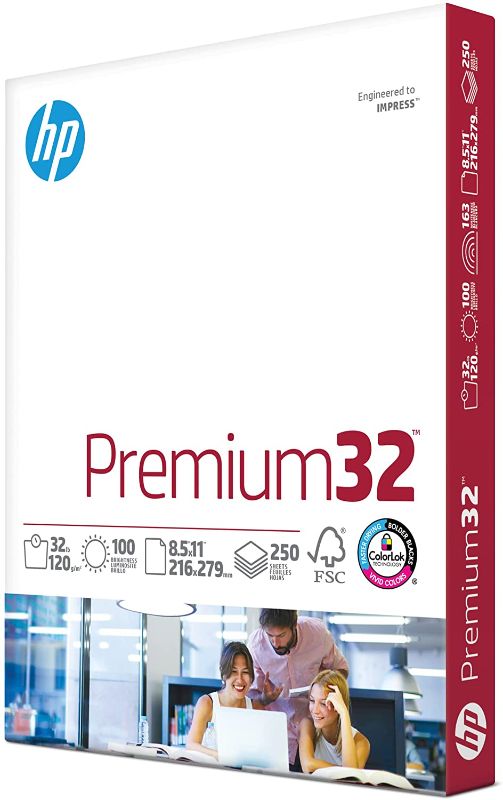 Photo 1 of HP Printer Paper | 8.5 x 11 Paper | Premium 32 lb | 1 Ream - 250 Sheets | 100 Bright | Made in USA - FSC Certified | 113500R
