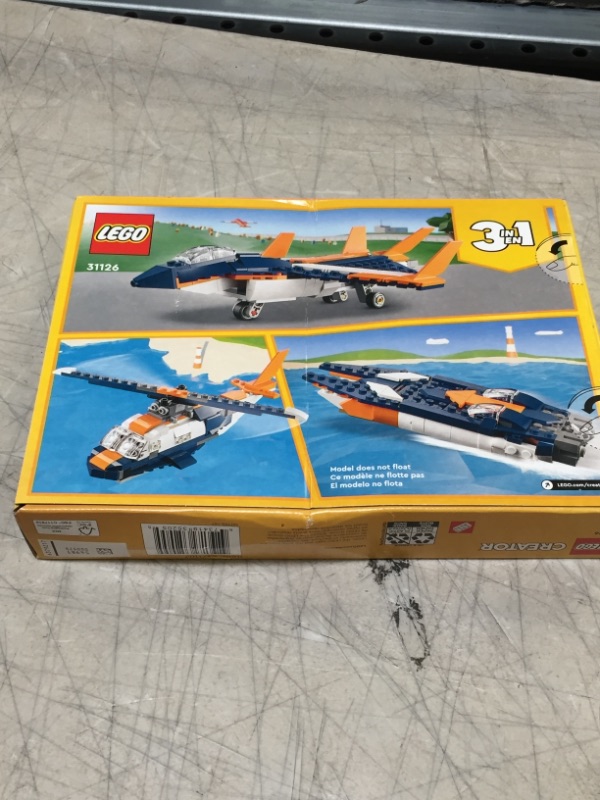 Photo 1 of LEGO Creator 3in1 Supersonic-Jet 31126 Building Kit; Build a Jet Plane and Rebuild It into a Helicopter or a Speed Boat Toy; A Creative Gift for Passionate Fans Aged 7+ (215 Pieces) factory sealed
 