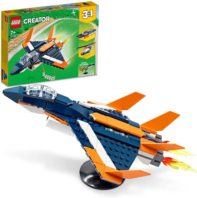 Photo 1 of LEGO Creator 3in1 Supersonic-Jet 31126 Building Kit; Build a Jet Plane and Rebuild It into a Helicopter or a Speed Boat Toy; A Creative Gift for Passionate Fans Aged 7+ (215 Pieces) factory sealed
 