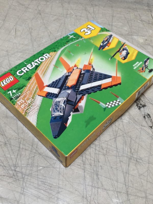 Photo 1 of LEGO Creator 3in1 Supersonic-Jet 31126 Building Kit; Build a Jet Plane and Rebuild It into a Helicopter or a Speed Boat Toy; A Creative Gift for Passionate Fans Aged 7+ (215 Pieces) factory sealed
 