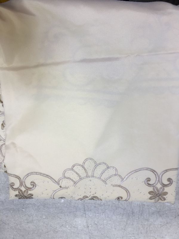 Photo 2 of brown flower embroidered tablecloth color beige size 72 x 106 inches 