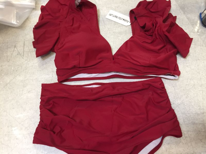 Photo 1 of womens two piece bathing suit color red size large 