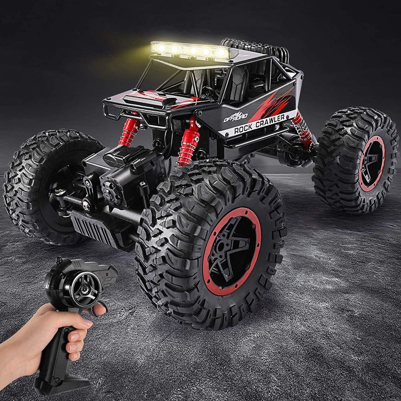 Photo 1 of TEMI RC Cars 1:14 Scale Remote Control Car, 4WD Dual Motors Rock Crawler, Speed 20 Km/h All Terrains Electric Toy Off Road RC Monster Truck with Two Rechargeable Batteries for Boys Kids and Adults---ITEM IS DIRTY---
