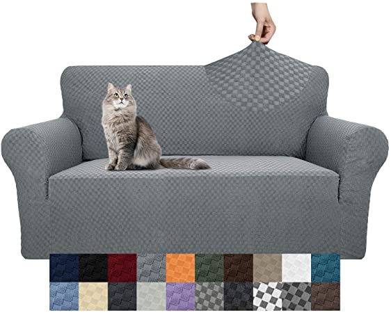 Photo 1 of YEMYHOM Couch Cover Latest Jacquard Design High Stretch Sofa Covers for 2 Cushion Couch, Pet Dog Cat Proof Loveseat Slipcover Non Slip Magic Elastic Furniture Protector (Loveseat, Light Gray)
