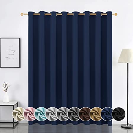 Photo 1 of YURIHOME Room Divider Curtain for Sliding Glass Door, Wide Blackout Curtains for Bedroom, Grommet Screens Privacy Curtain Panel for Living Room, 1 Panel, 100W x 108L, Navy Blue
