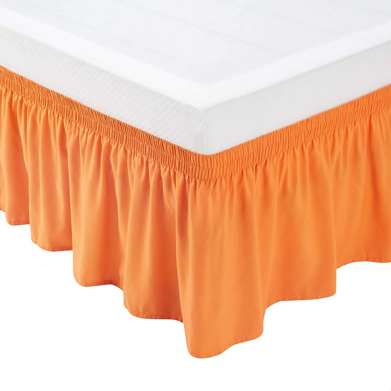 Photo 1 of Amazon Basics Lightweight Elegantly Styled Ruffled Bed Skirt, Three Sided Wrap Around with Easy Fit Elastic, 16" Drop- Twin/TwinXL, Orange