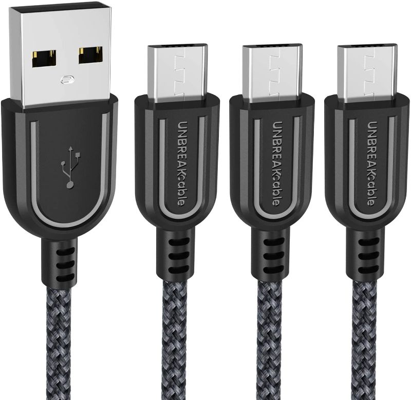 Photo 1 of UNBREAKcable Micro USB Cable [3-Pack/ 3.3ft] - Nylon Braided Android Charger Compatible with Samsung Galaxy S7 Edge/S7/S6, HTC, LG, Sony, Xbox One, PS4 & More