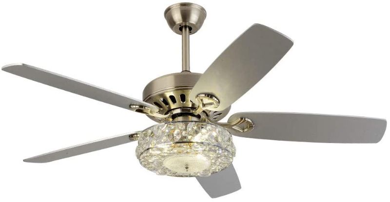 Photo 1 of 52 Inch Crystal Ceiling Fan Chandelier with Light and Remote Control, Creative Design Light Fan 5 Reversible Blades 3 Speeds for Living Rome Bedroom Kitchen
