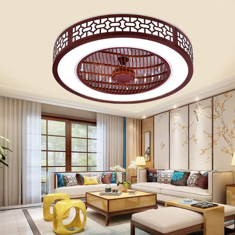 Photo 1 of 22 Inch Ceiling Fan Lights with Remote Control, Chinese Style Invisible Circle Semi Flush Mount Chandelier Fan for Indoor Kitchen Bathroom Dining Room Garage Hallway Sunroom, Art Decoration
