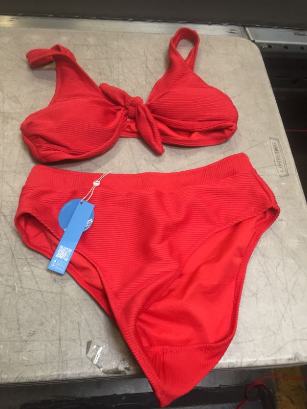 Photo 2 of CUPSHE Ribbed Red Bowknot Bikini---LARGE---
