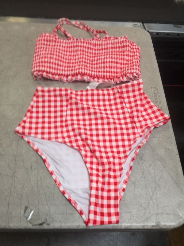 Photo 2 of CUPSHE Red Gingham Smocked Bikini---SMALL---
