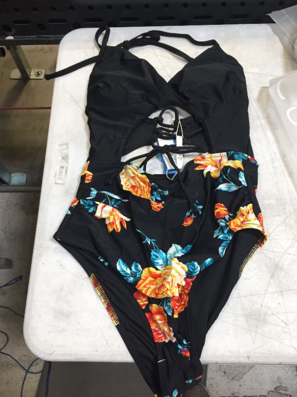 Photo 2 of Black Floral Print Halter One Piece Swimsuit
MEDIUM