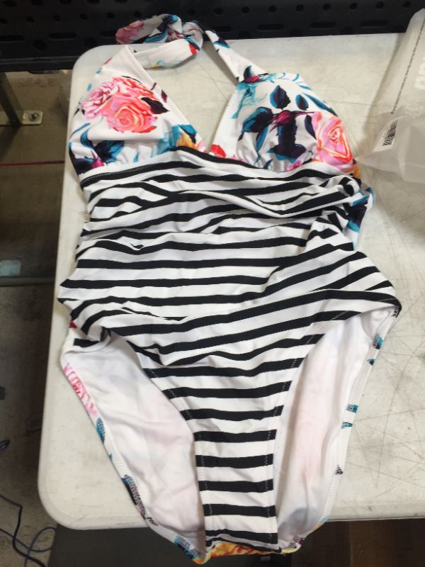 Photo 2 of Bold Floral And Stripe Halter One Piece Swimsuit
XL