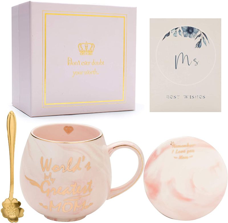 Photo 1 of 
Oyiyou Best Mom Gifts - Gifts for Mom - "World's Greatest Mom" Pink Marble Ceramic Coffee Mug 14 oz and Coaster-Gifts for Mom