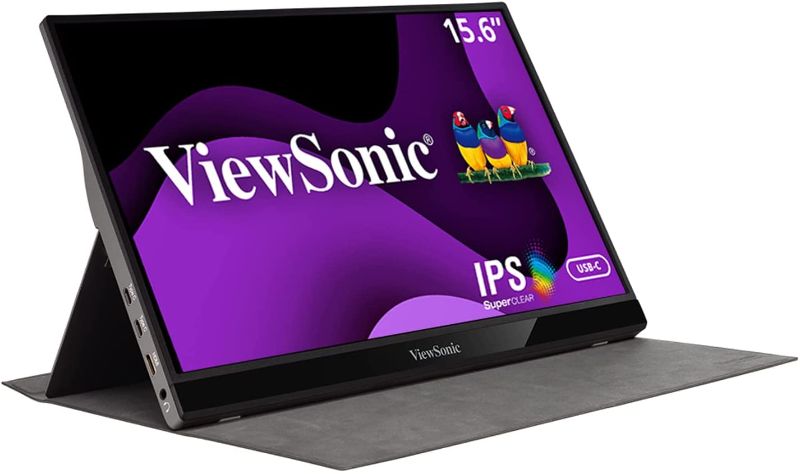 Photo 1 of ViewSonic 15.6 Inch 1080p Portable Monitor with 2 Way Powered 60W USB C, IPS, Eye Care, Dual Speakers, Built in Stand with Cover (VG1655)
