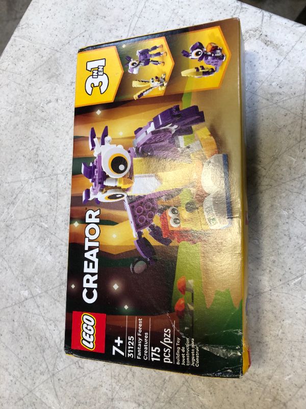 Photo 2 of LEGO Creator 3in1 Fantasy Forest Creatures 31125 Building Kit Featuring an Owl, Rabbit and Squirrel; Animal Toys for Kids Aged 7+ Who Love Creative Fun and Animal Models (175 Pieces)
damaged packaging