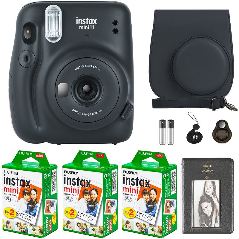 Photo 1 of Fujifilm Instax Mini 11 Camera with Fujifilm Instant Mini Film (60 Sheets) Bundle with Deals Number One Accessories Including Carrying Case, Selfie Lens, Photo Album, Stickers (Charcoal Gray)
