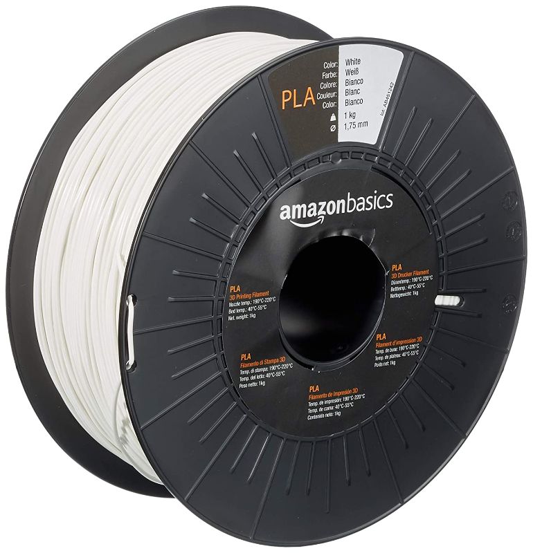 Photo 1 of Amazon Basics PLA 3D Printer Filament, 1.75mm, White, 1 kg Spool
