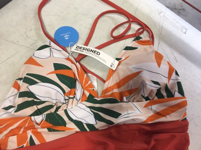 Photo 3 of cupshe brand one piece orange and floral swimsuit --size S - M