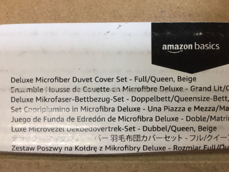 Photo 2 of Amazon Basics Striped Microfiber Duvet Cover Set - Full or Queen, Beige
