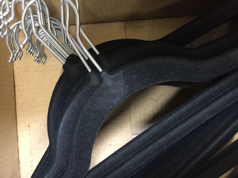 Photo 3 of Amazon Basics Slim, Velvet, Non-Slip Suit Clothes Hangers, Black/Silver - Pack of 50

