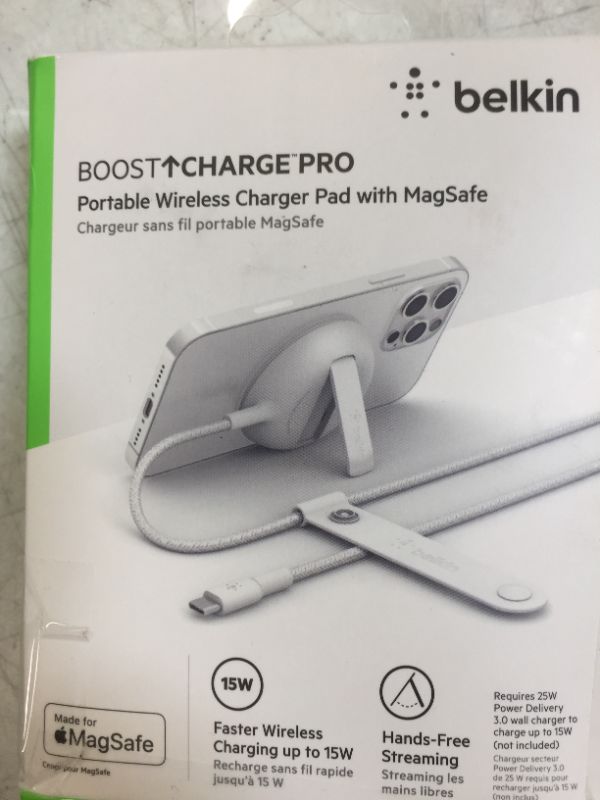 Photo 2 of Belkin MagSafe Wireless Charger Fast Charging Up to 15W with Official Made for MagSafe Module and Pad Style, Kick Stand for Flawless Compatibility with iPhone 12, 12 Pro, 12 Pro Max, and Mini
