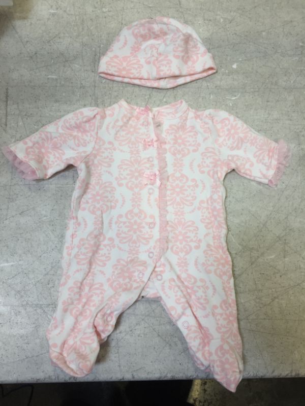 Photo 1 of premature baby girls clothes onesie with beanie color pink and white 