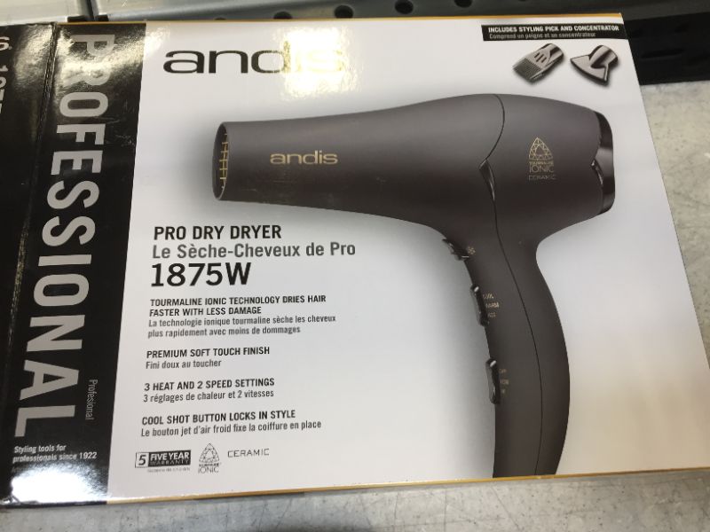 Photo 2 of Andis 80480 1875-Watt Tourmaline Ceramic Ionic Hair Dryer, Soft Grip Black
