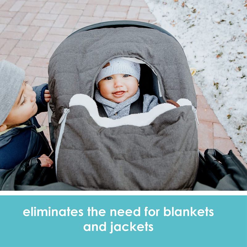 Photo 1 of JJ Cole Infant Car Seat Cover, Winter Resistant Stroller and Baby Carrier Cover, Heather Grey