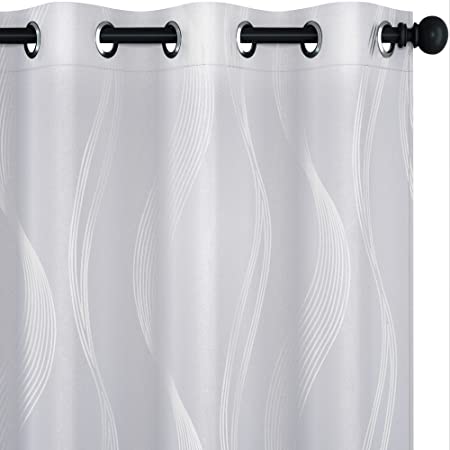 Photo 1 of Deconovo Blackout Curtains, Wave Foil Printed Room Darkening Thermal Insulated Grommet Curtains for Living Room, Light Greyish White, 52x84 Inch, 2 Panels
