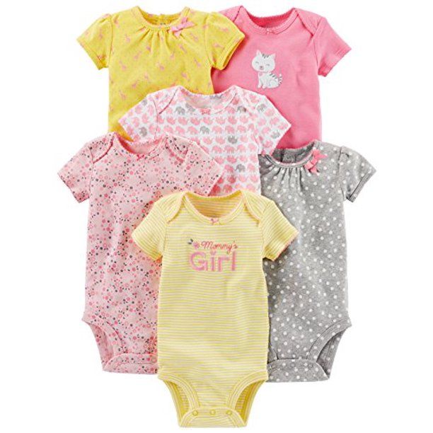 Photo 1 of Simple Joys by Carter's Baby Girls 6-Pack Short-Sleeve Bodysuit, Pink/Yellow, 6-9mo