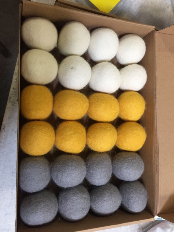 Photo 1 of Felt Ball Garland Crafting Set [24 pcs, 50mm] Large Colorful Felt Pom Poms for Crafts [8 x Color - Snow White, Heather Grey, Sunflower Yellow] 100% New Zealand Wool