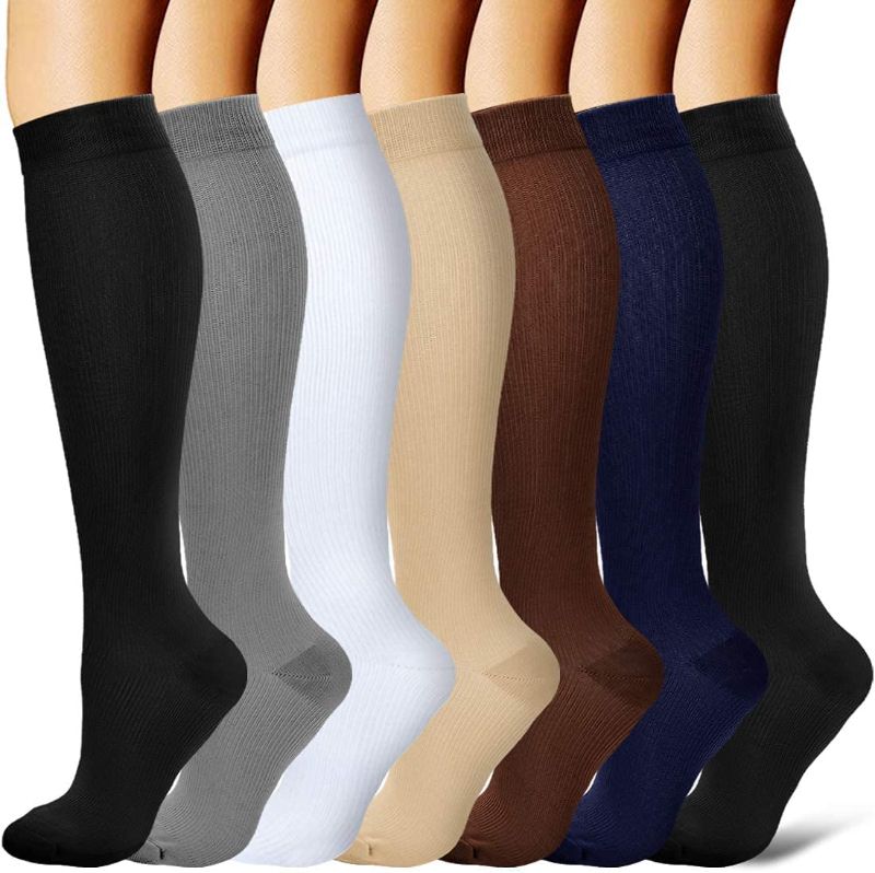 Photo 1 of -SIZE L/XL- 7 Pack of Compression Socks for Women and Men Circulation-Best Support for Running, Athletic, Nursing, Travel (variety of colors)
