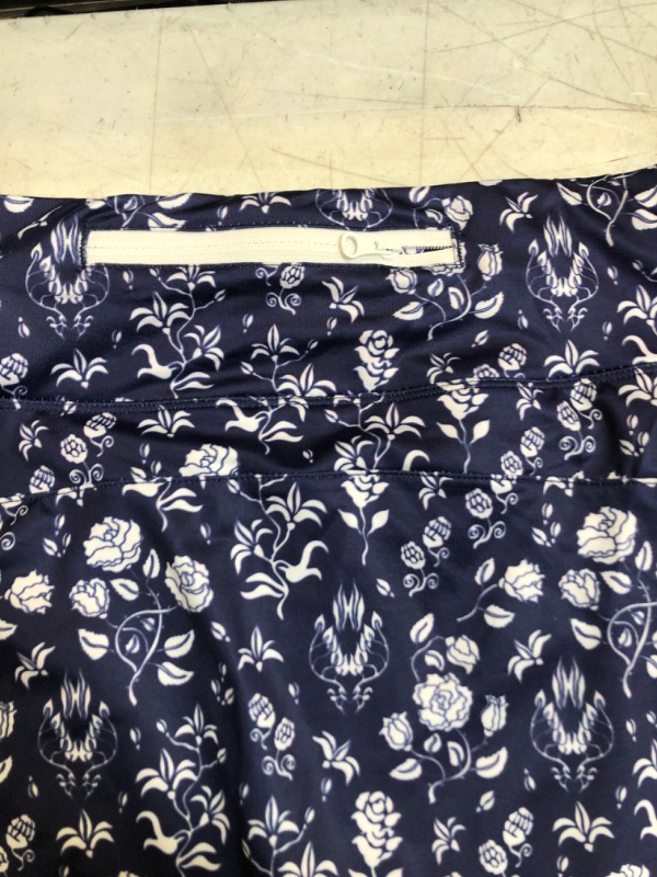 Photo 3 of -SIZE XL- Bluewith White Flower Patterns Stretchy Skirt with Short Under