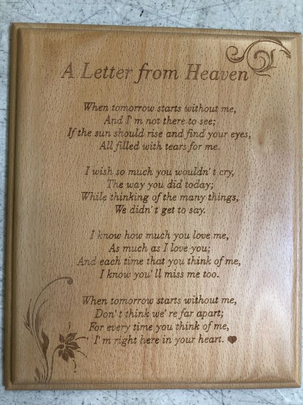 Photo 1 of WOODEN PLAQUE WITH CARVED OUT POEM 