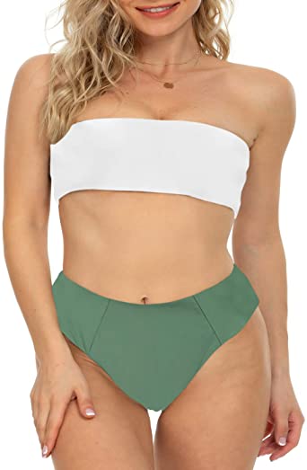 Photo 1 of I2CRAZY Women Bandeau Two Piece Bikini Swimsuits Strapless Top with High Cut Bottom Bathing Suit
MEDIUM SIZE 