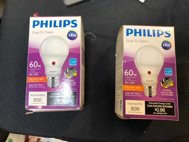 Photo 2 of 2 PACK Philips A19 Medium Dusk To Dawn LED Light Bulb
