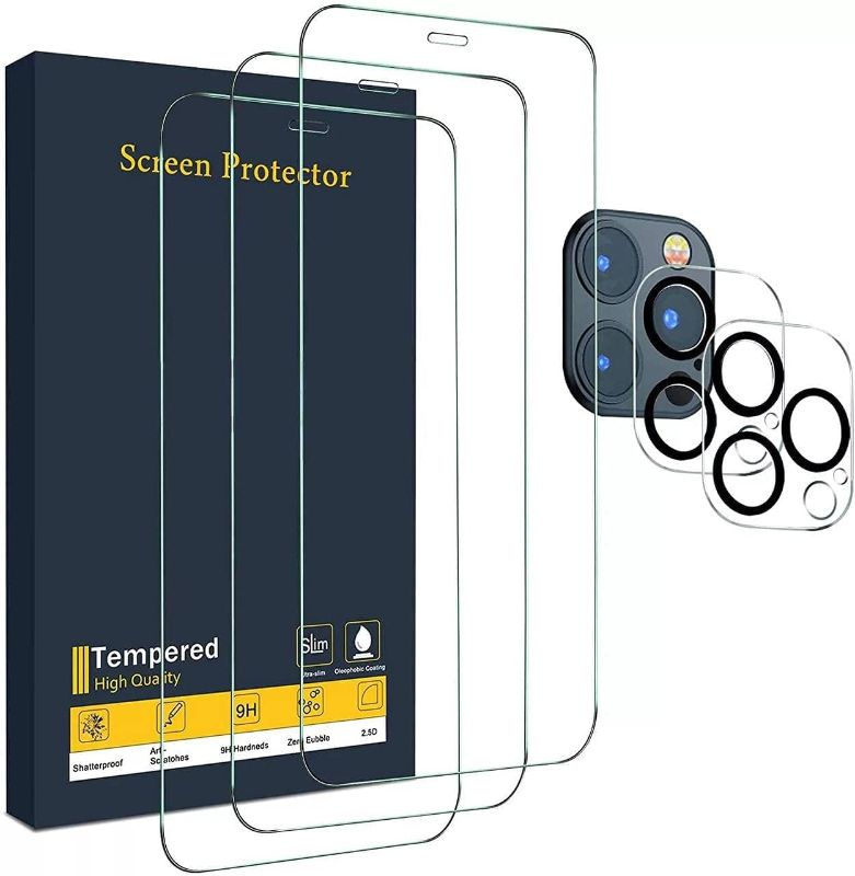 Photo 1 of 2 packs of ZINCH Pack Screen Protector for iPhone 12 Pro [6.7”] with 2 Packs Camera Lens Protector, Full Screen Tempered Glass Film, 9H Hardness - HD - 2.5D Edge - Bubble Free - Scratch Resistant
