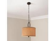 Photo 1 of 3-Light Oil-Rubbed Bronze Pendant with Burlap Drum Shade and Hardwire or Plug In Kit
