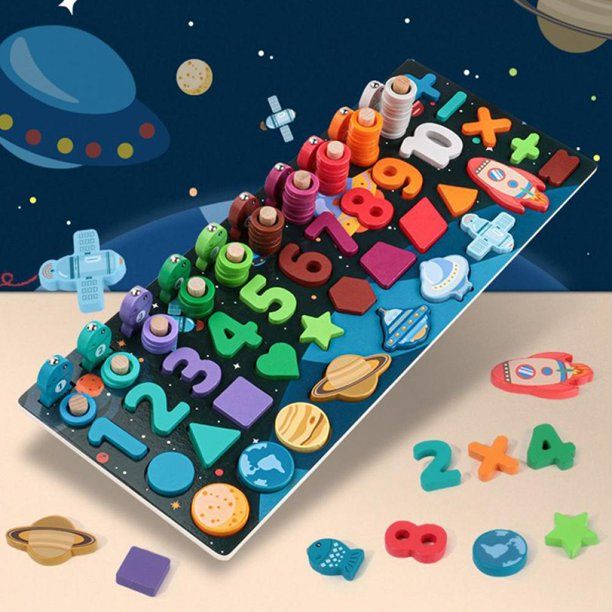 Photo 1 of Shengshi Wooden Number Puzzle Montessori Toys for Toddler Ages 3 - 6 Years Old Boy Girl Kids, Preschool Educational Learning Toy, Shape Sorter Counting Game Activities, Stacking Blocks Fishing Game
